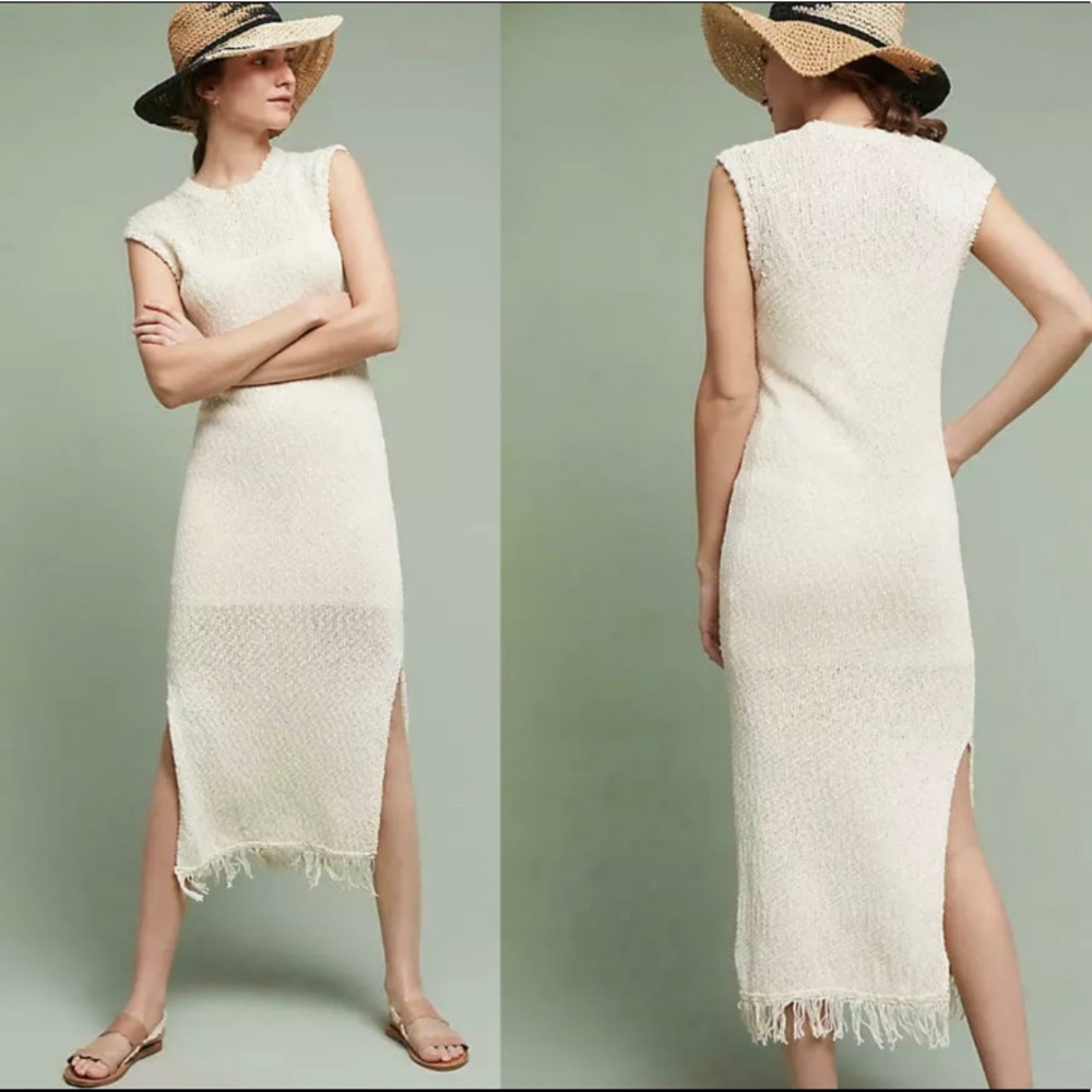Callahan Fringe Cream Column Dress - Knit Cotton